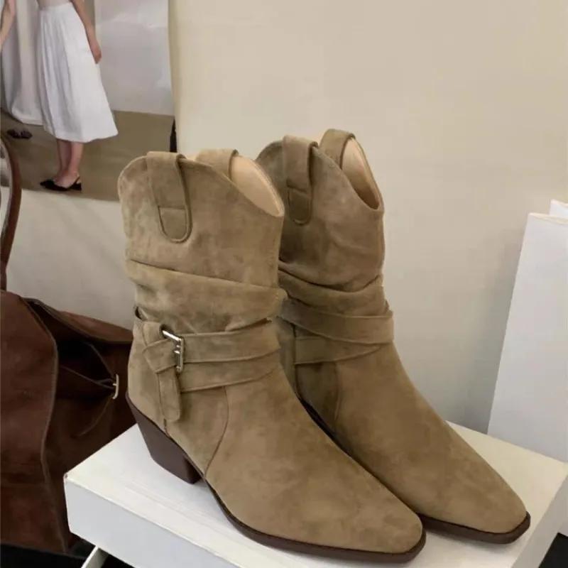 Fashion New Style Fashion Women's Suede Long Boots Soft Platform Side Zipper Women Western Boot Plus Size Solid Color Luxury Boots