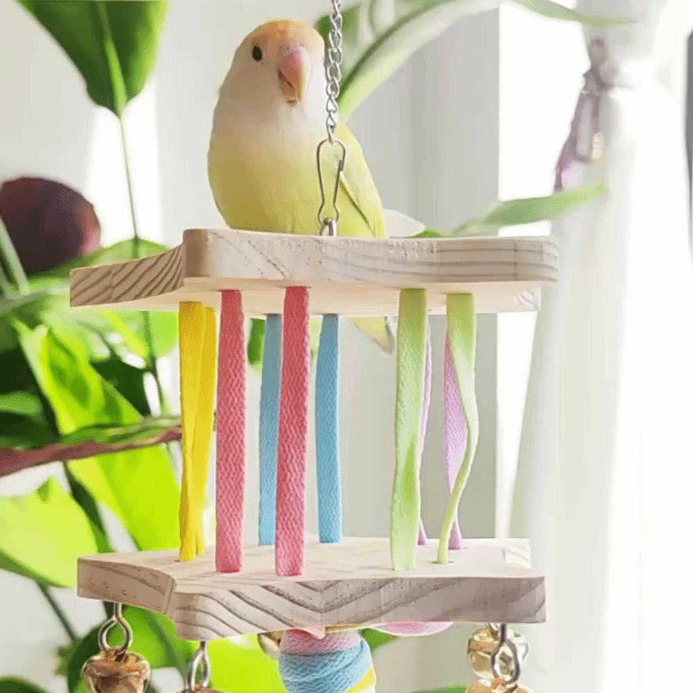 Colourful Bird Hanging Swing Wooden Bird Toy Hammock Parrot Cage Hut  Small Pet Entertainment