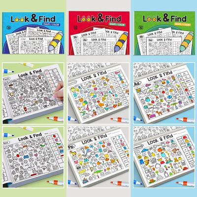 Kids Finding Item Fun Coloring Book Focus Attention Practice Drawing Picture Book Interactive Game Early Education Exercise Book