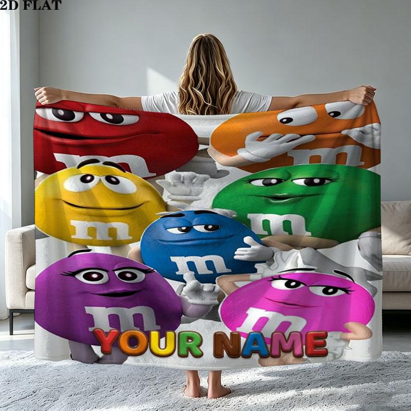 1PC M&M's Custom Name Patterned Flannel Blanket Suitable For All Seasons for Home Decor Warmth and Comfort Gifts Holiday Present