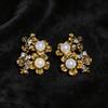 Women's Silver Needle Diamond Flower Pearl Ear Clips: Vintage Luxury Palace Style Earrings