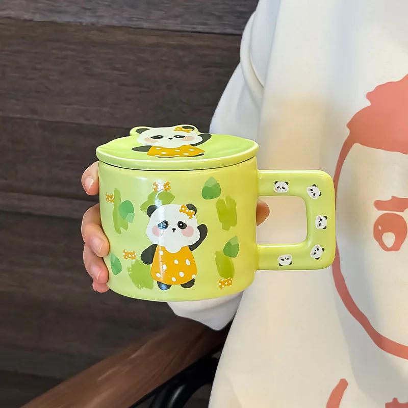 350ml Cute Panda Mug with High Beauty, Female Home Ceramic Cup, Couple Tea Cup, Large Capacity Coffee Breakfast Cup