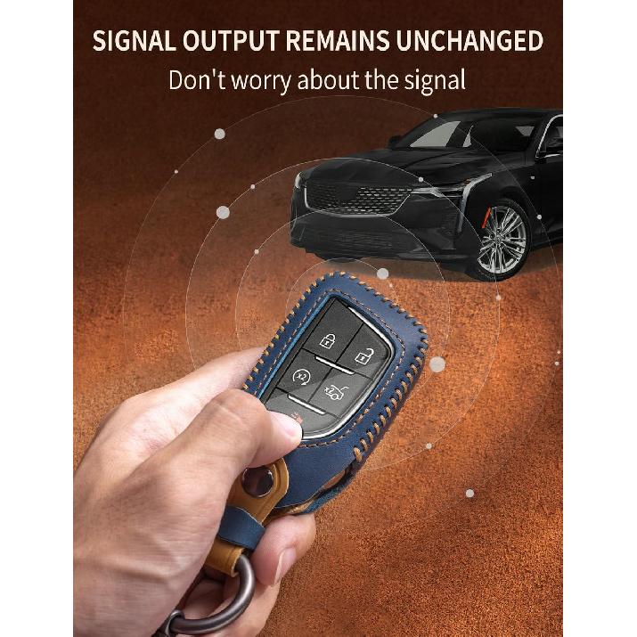 for Cadillac Key Fob Cover Leather Car Key Case keychain Smart Key Fob Holder Compatible for -2024 Cadillac Escalade CT5 CT6 XT4 XT5 C8 Corvette