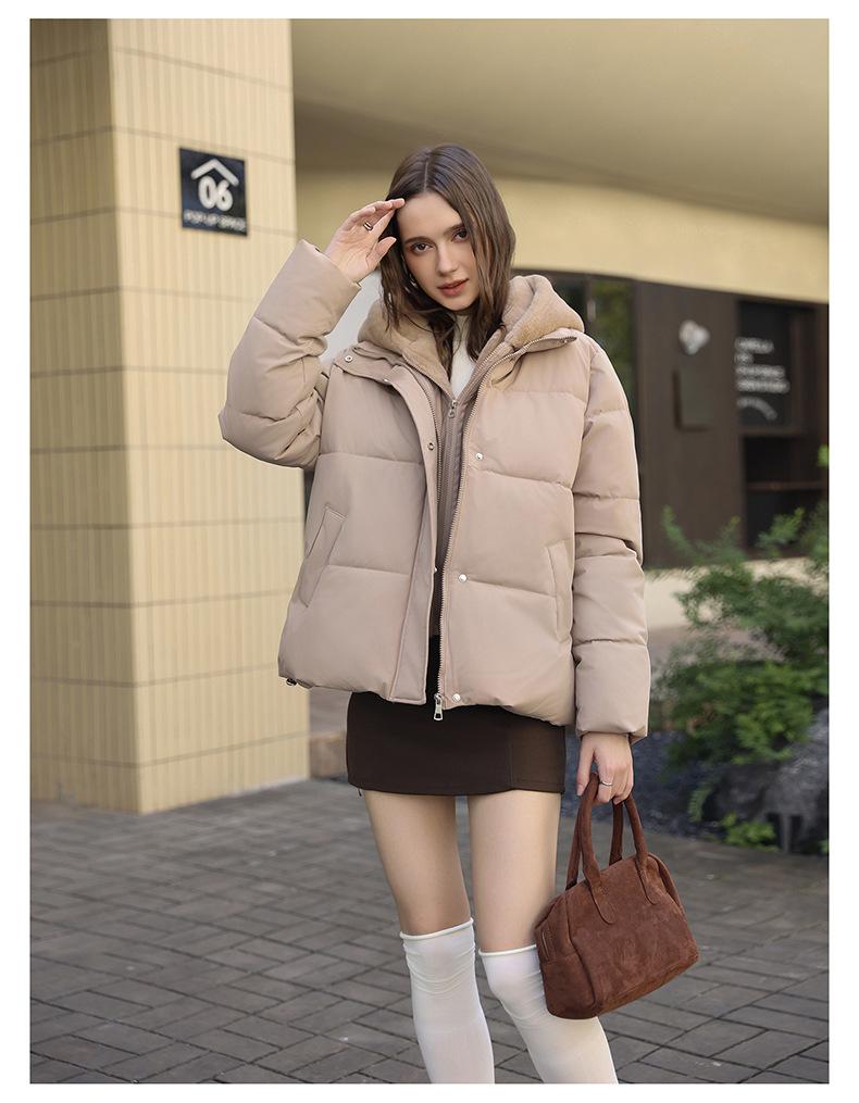 Imitation Mink Velvet Fake Two-piece Hooded Stitching Short Puffer Jacket
