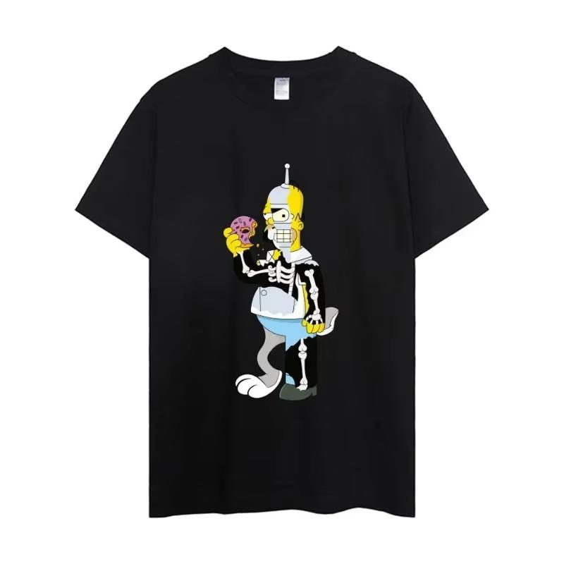 MINISO The Simpsons T Shirt Men Couple Combination Clothes Short Sleeve Collar Fashion Woman Streetwear
