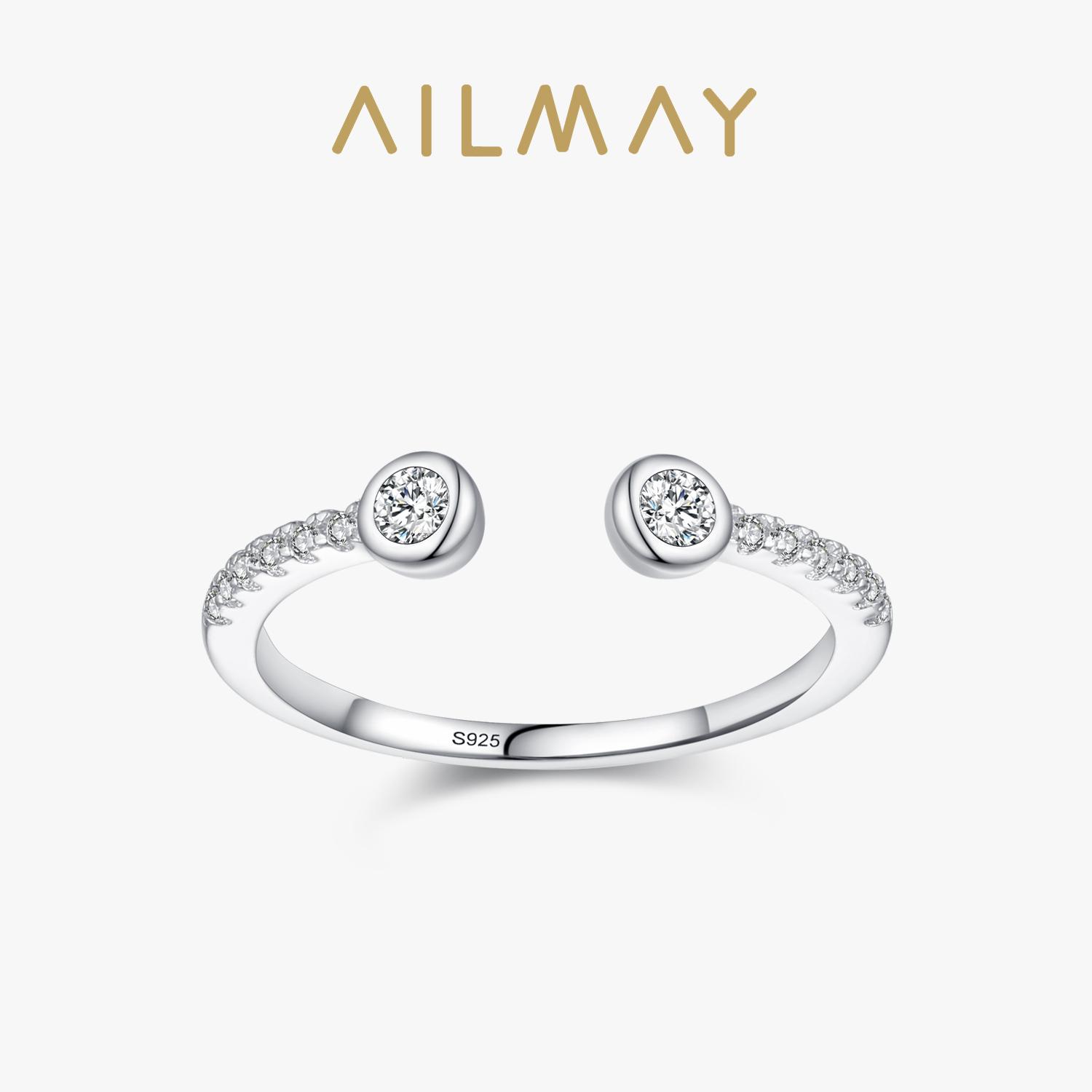 

Ailmay Real 925 Silver Trendy Round AAAAA CZ Adjustable Finger Rings For Women Engagement Anniversary Fine Jewelry Gift 7