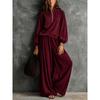 Women Half‑Zip Stand Collar Two‑Piece Outfit Lantern Long‑Sleeve Top + Elastic Waist Wide Leg Pants Loose Casual Co‑Ord Set