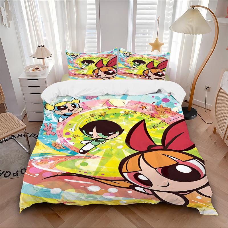 3pc Powerpuff Girls Bunny Bedding Set Guest Room Bedroom Decor Christmas Halloween Decor Birthday and Holiday Gifts- All Seasons 3pcs Quilt 139 135x200cm