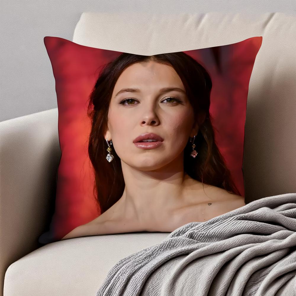 Talented Beautiful Actress MMillie Bobby Brown Cushion Cover Pillowcase Antidustmite Invisible Zipper Short Plush Sofa Cushion