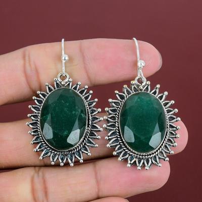 Faceted Zambian Emerald Earring Handmade Gemstone Jewelry 925 Sterling Silver Earrings Latest Design Earring Engagement Gifts Silver Jewelry