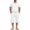 Summer Men's Casual Sportswear Sets Lapel Men's Short-Sleeved Shirt and Shorts Solid Beach Set