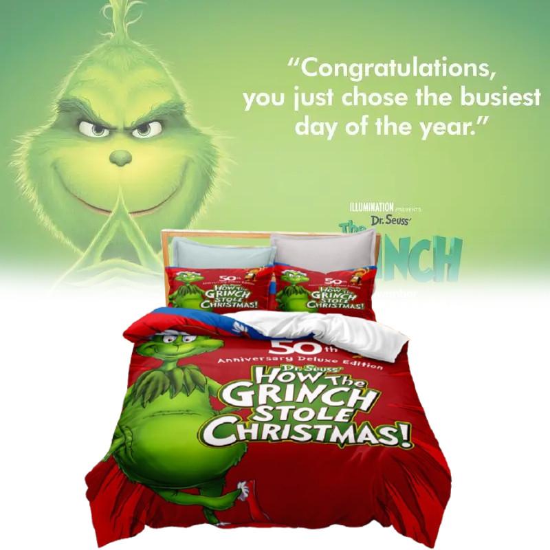 The Grinch Bed Linen Set With Soft Fleece Fabric For Modern Bedroom Decor