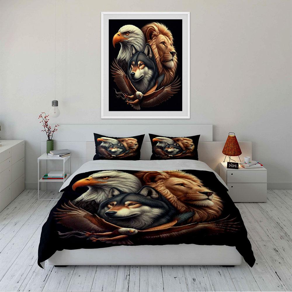 Eagle, Wolf, Lion Animal Print Bedding Duvet Cover Set Duvet Cover Pillowcases (1 * Duvet Cover 2 * Pillowcases, without duvet insert)