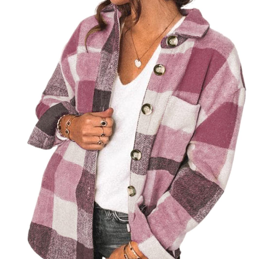 

Зима-осень женская мода в клетку с принтом и пуговицами, свободная карманная куртка XXXL красный