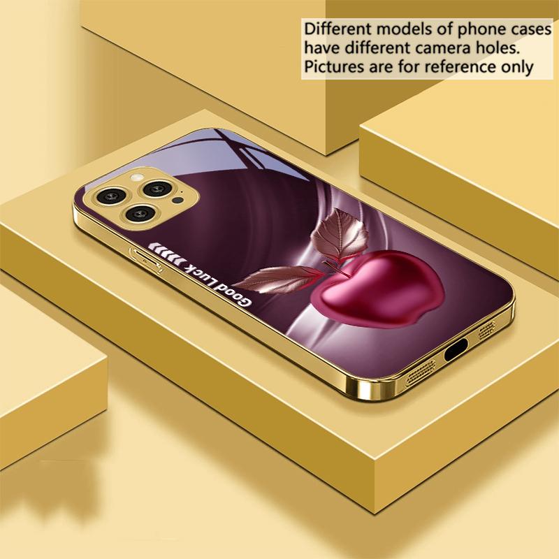 

Simple Black Happy Apple For IPhone 16 Pro Max 15 P ro 14 13 Plus 12 Mini 11Pro Max XS Max XR Golden tempered glass phone case iPhone 15 Pro Max