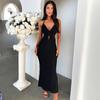  Solid Color Slim Halter Neck Dresses Women Sexy V-neck Hollow Out Backless Leace-up Bodycon Long Dress Trendy Party Club Vestido