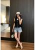 Elegant Slim Knit Vest with Large Floral Bow Accent