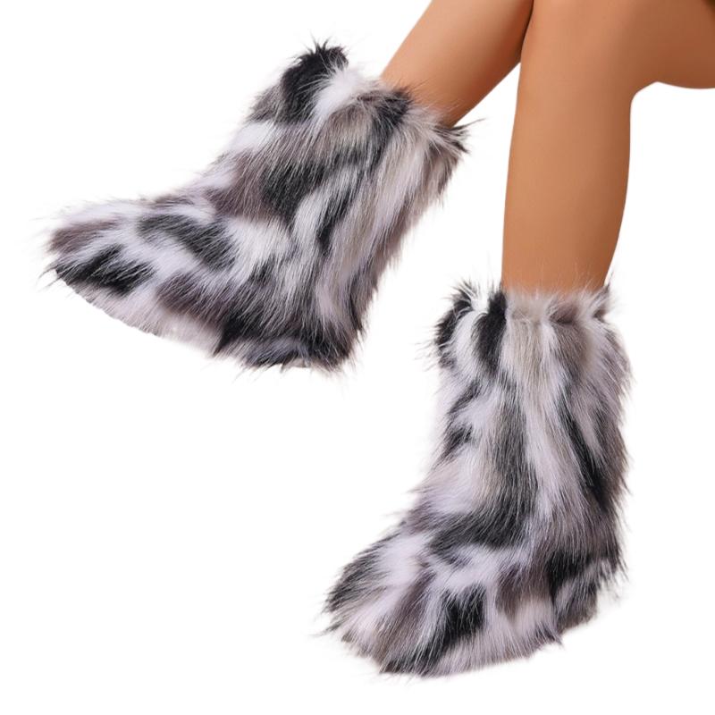 Women Platform Fur Ankle Boots Flats Shoes Winter 2025 New Trend Gladiator Casual Sneaker Fashion Short Plush Warm Botas Mujer