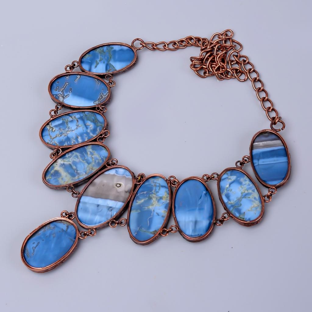 Natural Owyhee Blue Opal Copper Mother Gift Electroformed Chain Necklace Jewelry V-83