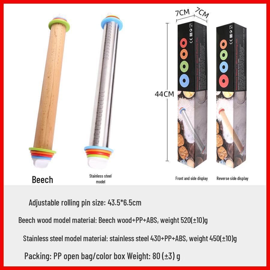 Silicone Rolling Pin Set: Large, Medium & Small with Wooden Handles, Silicone Mat, Dumpling Dough Tools & Hammer