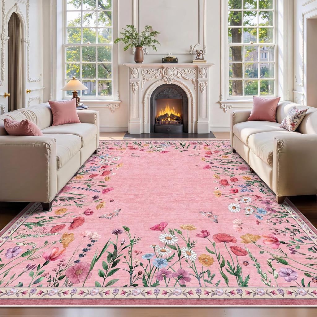 Colorful Floral Pattern Carpet Mat - Luxurious Living Room Carpet Decoration Modern Home Decoration Carpet with Border Design