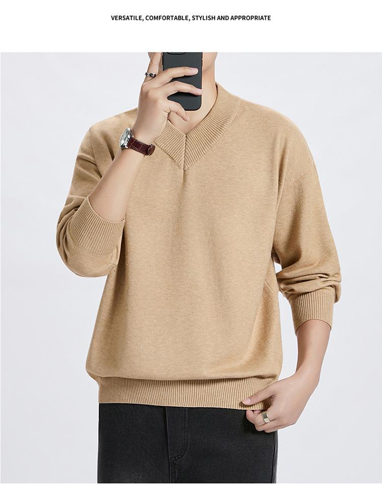 Unisex Solid Color V-Neck Knit Sweater - Trendy Korean Style, Versatile & Casual, Loose Long-Sleeve Top