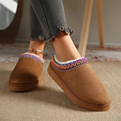 Snow Boots Women Winter New Warm Thick Soles Without Heel-covered Hair Half Slipper Cotton Shoes Women Black Cashmere Warm Boots
