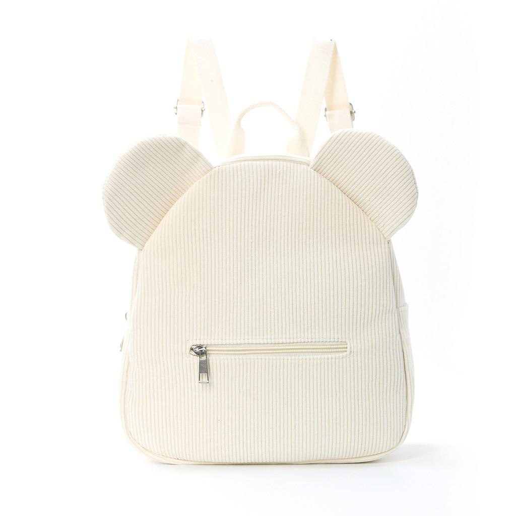

Plush Bear Eared Childrens Backpack With Embroidered Letters For Daily Use Corduroy Beige
