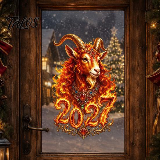 Office Window Holiday Stickers Chinese New Year Sticker, 2027 Goat Static Clings, PVC Clings for Windows Reusable Lunar Xmas Decor Home Shop