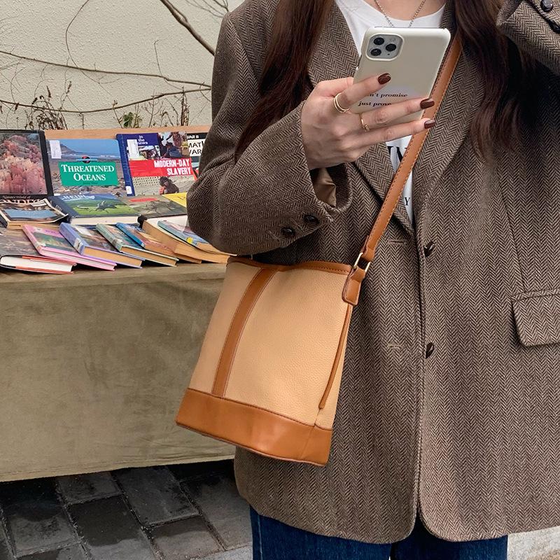 

Корейские панельные сумки-ведра для женщин, новые сумки из искусственной кожи через плечо для женщин, сумки и кошельки, повседневная сумка через плечо, bolsas коричневый