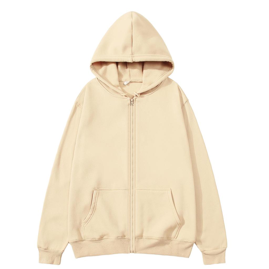 European & American Unisex Zip-Up Fleece Hoodie: Solid Color, Autumn/Winter Sportswear