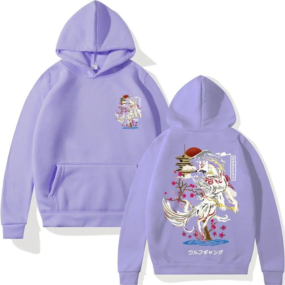 Sudadera con capucha de Anime japonés Unisex ropa de calle con estampado de lobo de dibujos animados Harajuku Unisexga gran tam