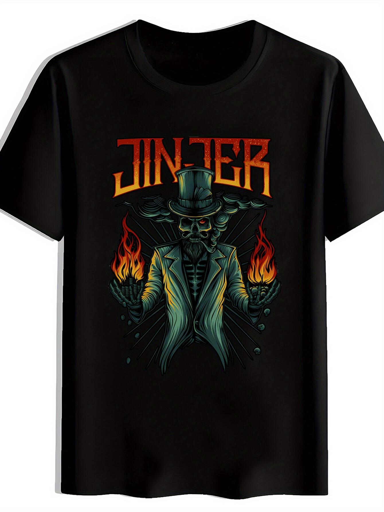 Black T-shirt with Skull & Top Hat Design - JINXER Graphic S