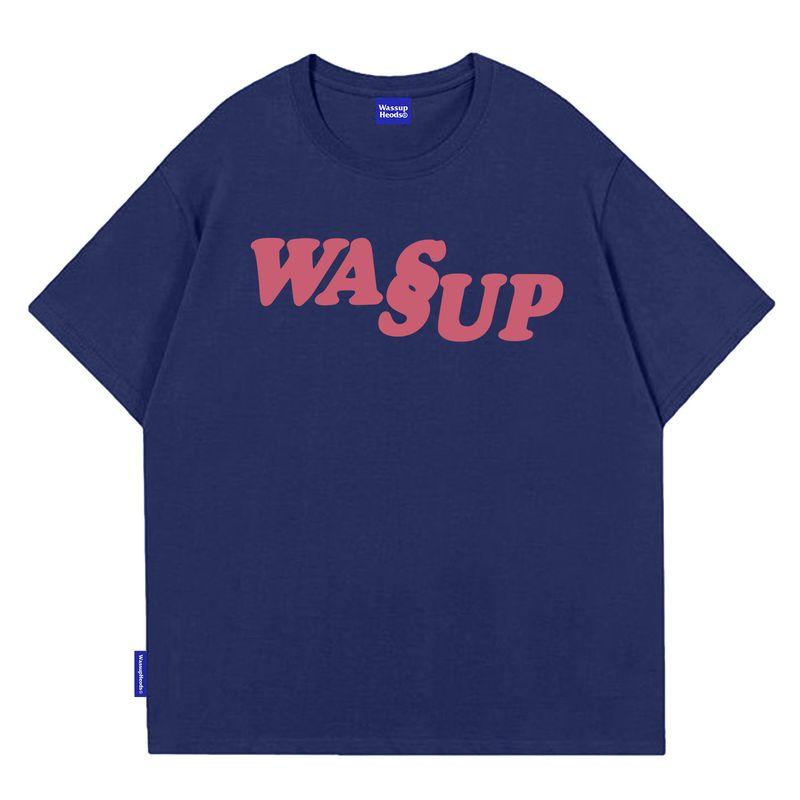 Wassup Heods Summer T-Shirt for Men, Loose Casual Pure Cotton Solid Color Couple Wear Short Sleeve Ins Trendy Brand Half Sleeve