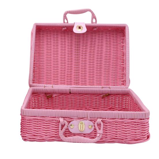 Vintage Rattan Geflochtener Aufbewahrungskoffer Make-up Halter Koffer Krimskrams Organizer Box