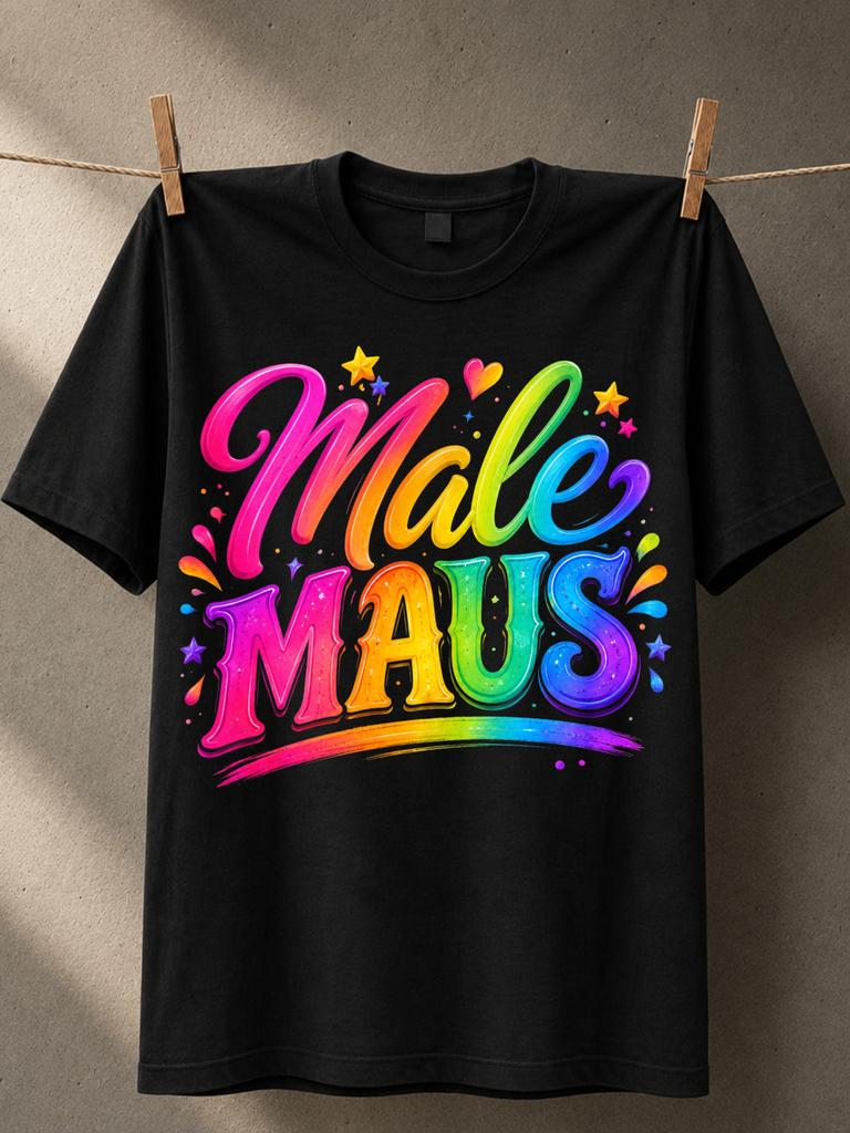 Male Maus Rainbow Letters With Hearts Stars Confetti Dots And Joyful Party Accent Shapes Happy Name Unisex All Tshirt