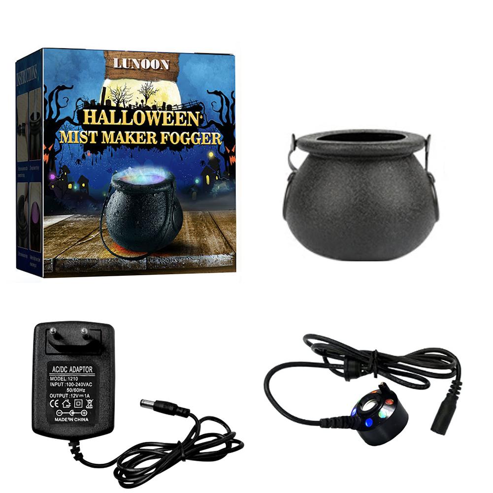 Halloween Witch Cauldron Mister Fogger 6 LED Lights Witch Pot Water Fountain Mist Fog Maker Color Changing for Party Decoration