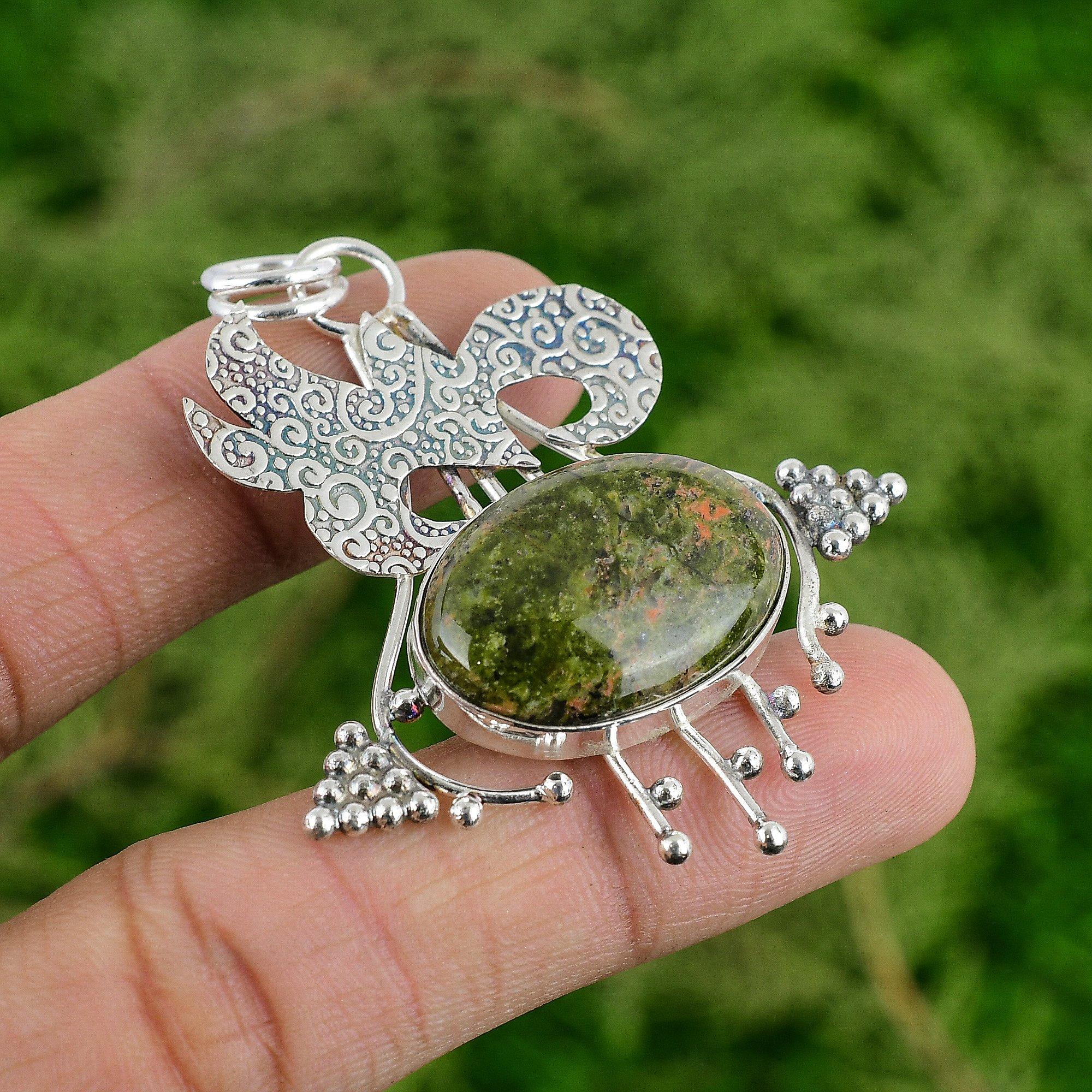 

Daughters Day Deal 925 Sterling Silver Oval Unakite Stone Sister Bezel Pendant
