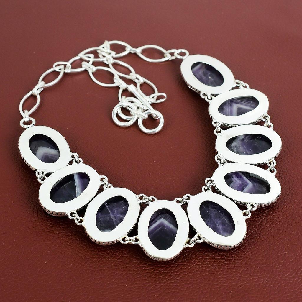 Chevron Amethyst Necklace Gemstone Vintage Necklace 925 Sterling Silver Adjustable Chain Necklace Handmade Antique Jewelry Anniversary Gifts