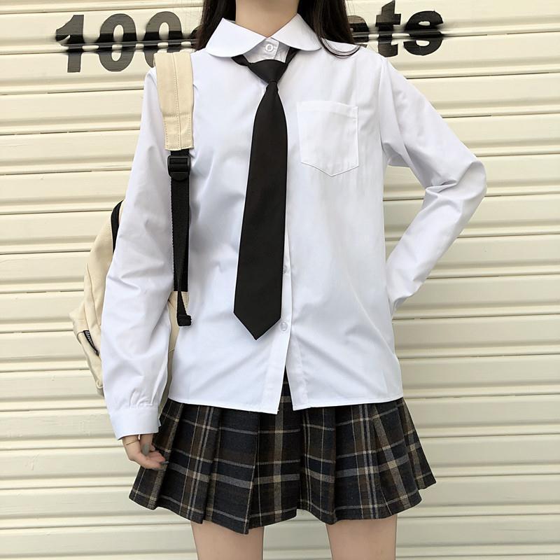 

Korean Style Women s College Tie Shirt - Solid, Versatile, Long Sleeve, Loose Fit for Students, 2026 Trendy Fashion M