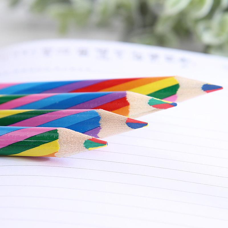 Lápiz Arcoíris Creativo Lindo de 4 Colores Mismo Núcleo de Madera Papelería de Dibujo para Niños Regalo