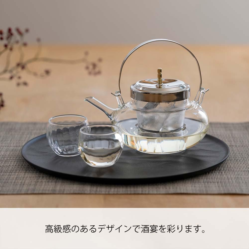 HARIO Round Ceramic Stove and Glass Set, 360ml Capacity (2 cups), Made in Japan, IDXG-8004-MSV, Clear