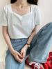 Women's Summer V-Neck T-Shirt: Loose, Slimming, Short-Sleeve, Versatile Casual Top In Solid Color, Korean Style.