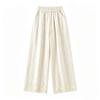 Women High Waist Loose Fit Cotton Linen Pants with Elastic Waistband and Pockets Casual Wide Leg Trousers Embroidered Hem