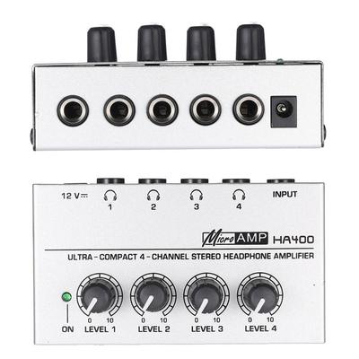 HA400 ultrakompaktný 4-kanálový mini audio stereo slúchadlový zosilňovač s napájacím adaptérom