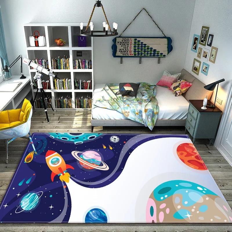 Cartoon Space Children Carpet Bedroom Bedside Universe Planet Mat for Kids Play Game Mat Baby Rugs Boy Non-slip Cute Room Decor