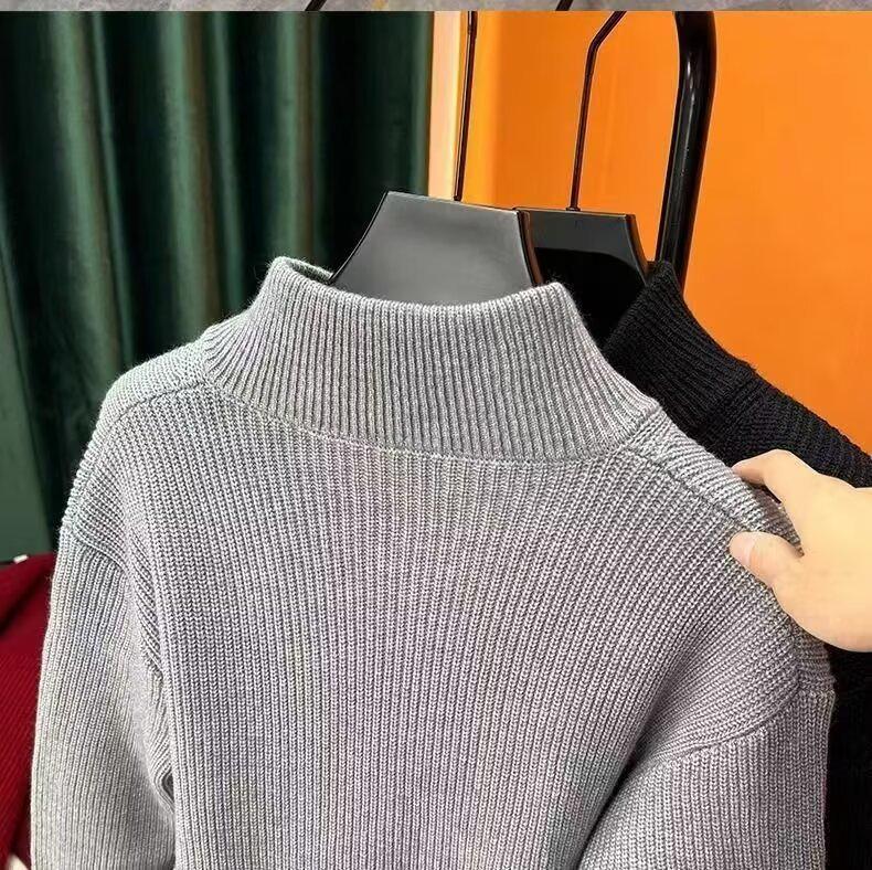Men's Slim Fit Zip-Up Cardigan - Autumn Knit Sweater with Half-High Collar