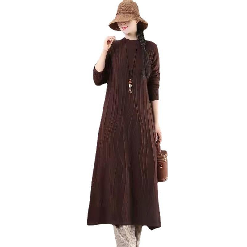 New Autumn and Winter Long Sweater Skirt Women's Loose Belly Cover with Long Sleeves Inside Skirt Knitted Dress