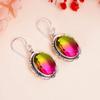 Bi-Colour Tourmaline - Brazil 925 Sterling Silver Earring V410, Purple & Green Earring, Oval Earring, Valentin's Day Gift, Gift For Her, Birthday Gift