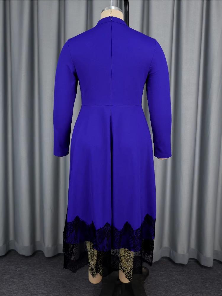 Elegant Women A Line Maxi Church Dress Half High Collar Long Sleeve Patchwork Lace Pleated Classy Office Party Event Outfit 2025